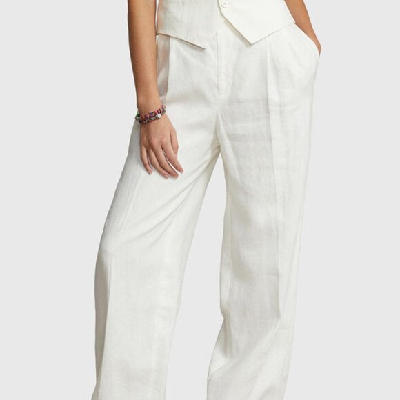 Polo Ralph Lauren Women Pleated Linen Parallel Trousers - Trousers for Women - Picture 1 of 6